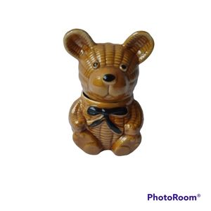 Vintage Interpur 3 Piece Light Brown Ceramic Teddy Honey Bear With Dipper Stick